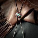 Turquoise and Red Leather Cord Bolo