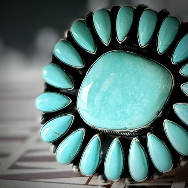 Vintage Sterling Silver Turquoise Large Cluster Ring – Montana