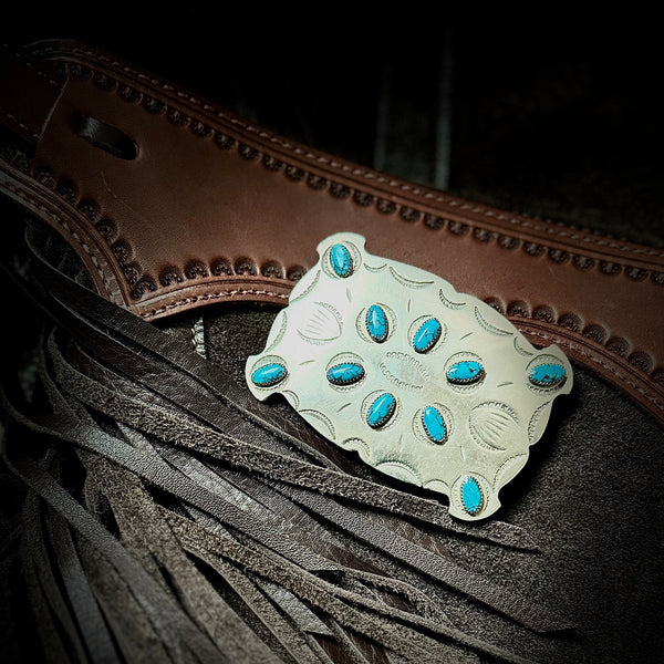 Leatherock Vintage White Belt with Turquoise Stones and Antique Silver Filigree Vintage Cameo Chain Belt – Leatherock main image 2